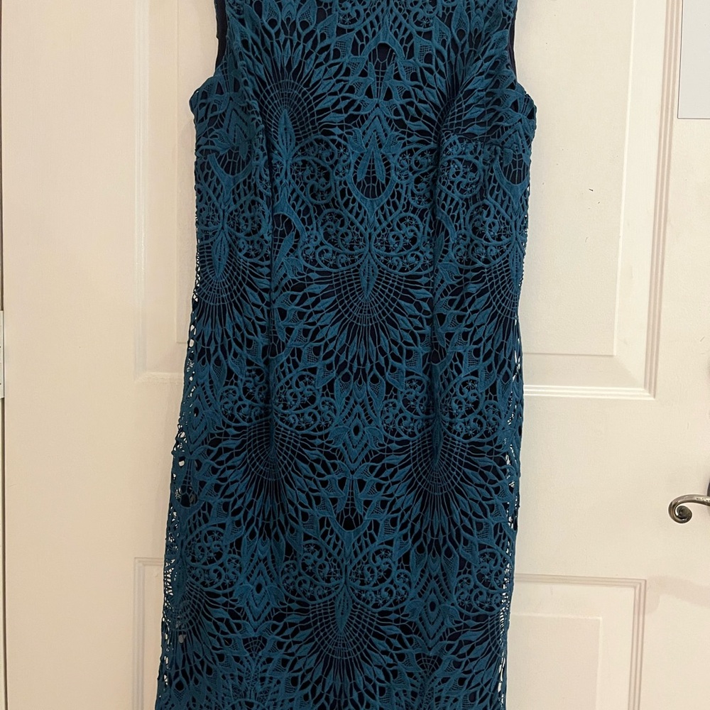 Chetta B Teal Lace Midi Dress